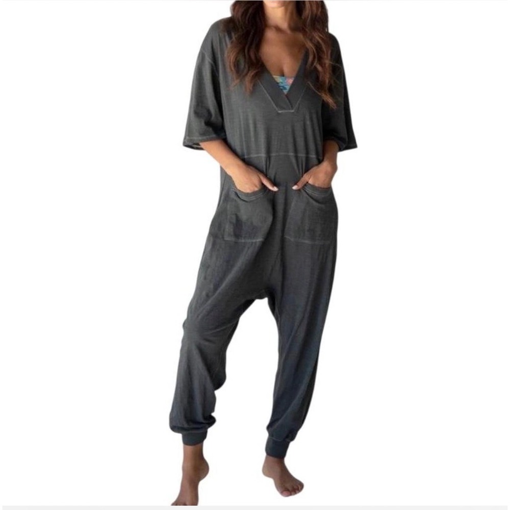 Natural Life Women Large Charlie charcoal gray oversized‎ cotton jumpsuit romper